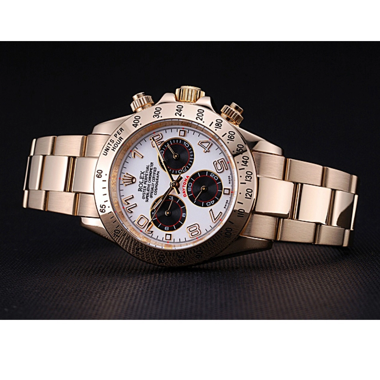 AAA Replica Watches with Bracelet Daytona White 622548 Cosmograph Subdials Gold Black Rolex 0716